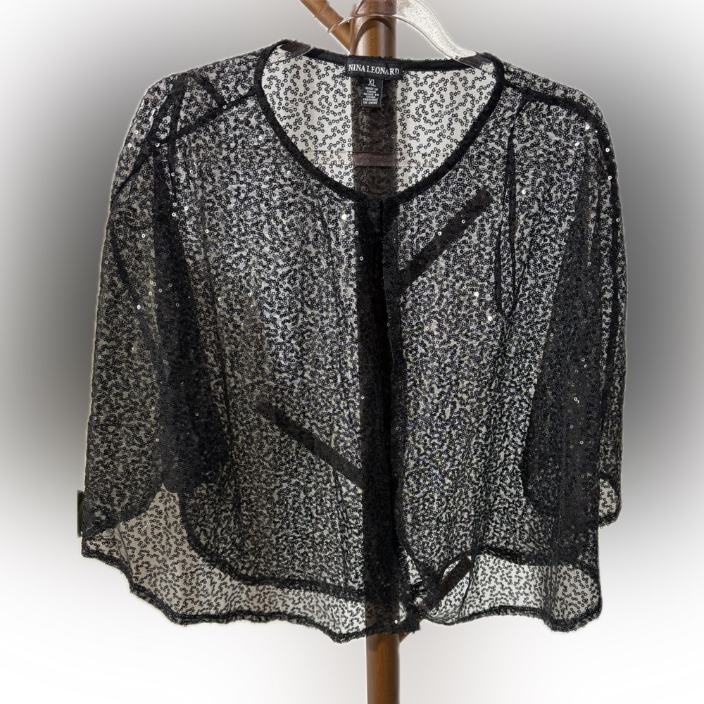 NINA LEONARD SHEER SEQUINNED SHAWL XL